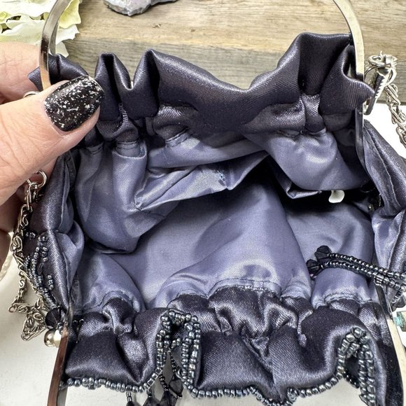 Beaded Satin Evening Bag With Chain & Handle By Bijoux Terner - Picture 7 of 9